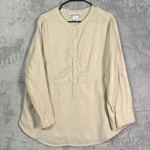 Silhouettes Light Khaki Linen Blend Button From Long Sleeve Tunic Size 1X